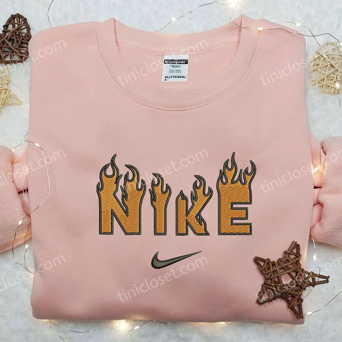 Flame x Nike Embroidered Shirt, Gift For Son Embroidered Shirt, Custom Nike Embroidered Shirt