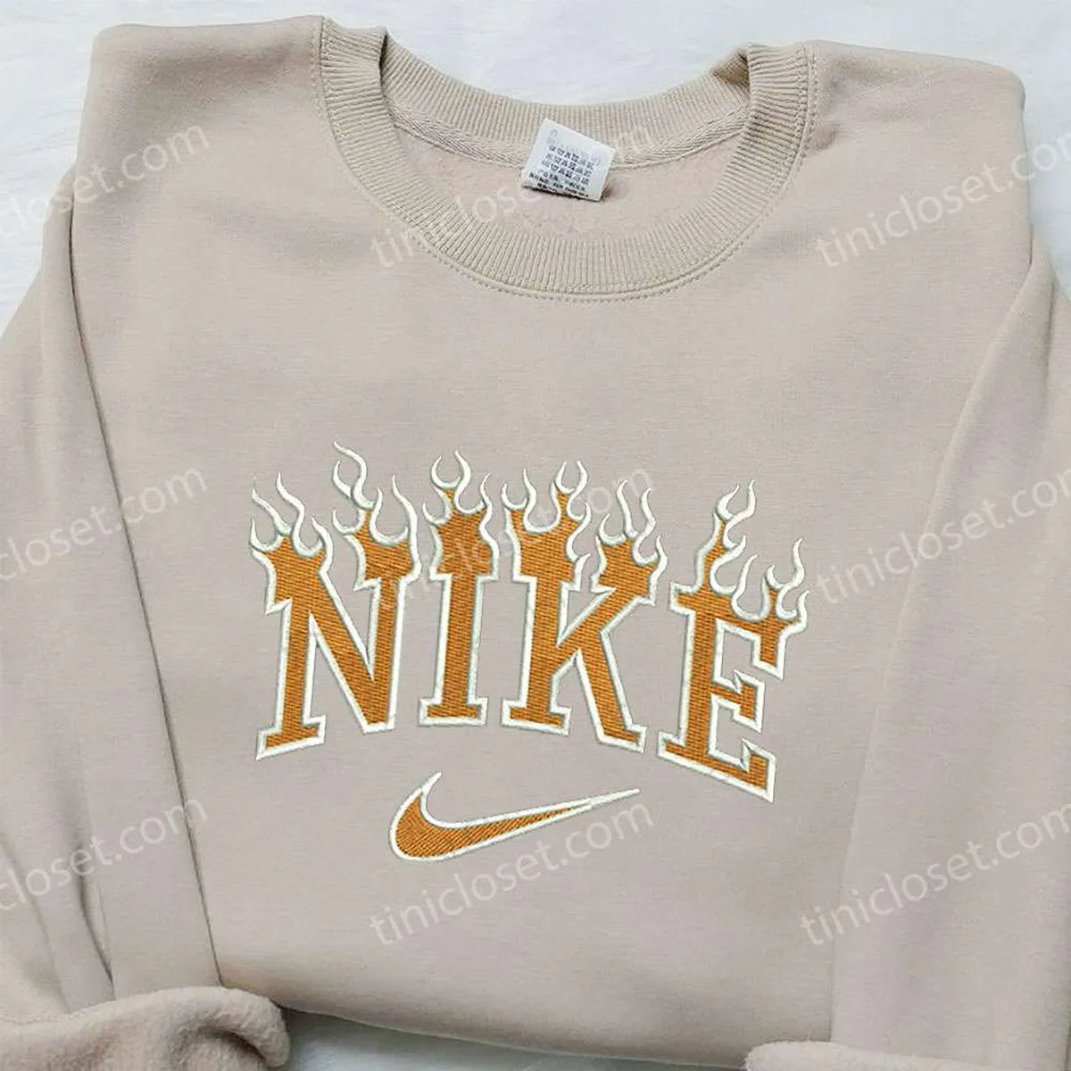 Flame x Nike Embroidered Shirt, Gift For Wife Embroidered Shirt, Custom Nike Embroidered Shirt