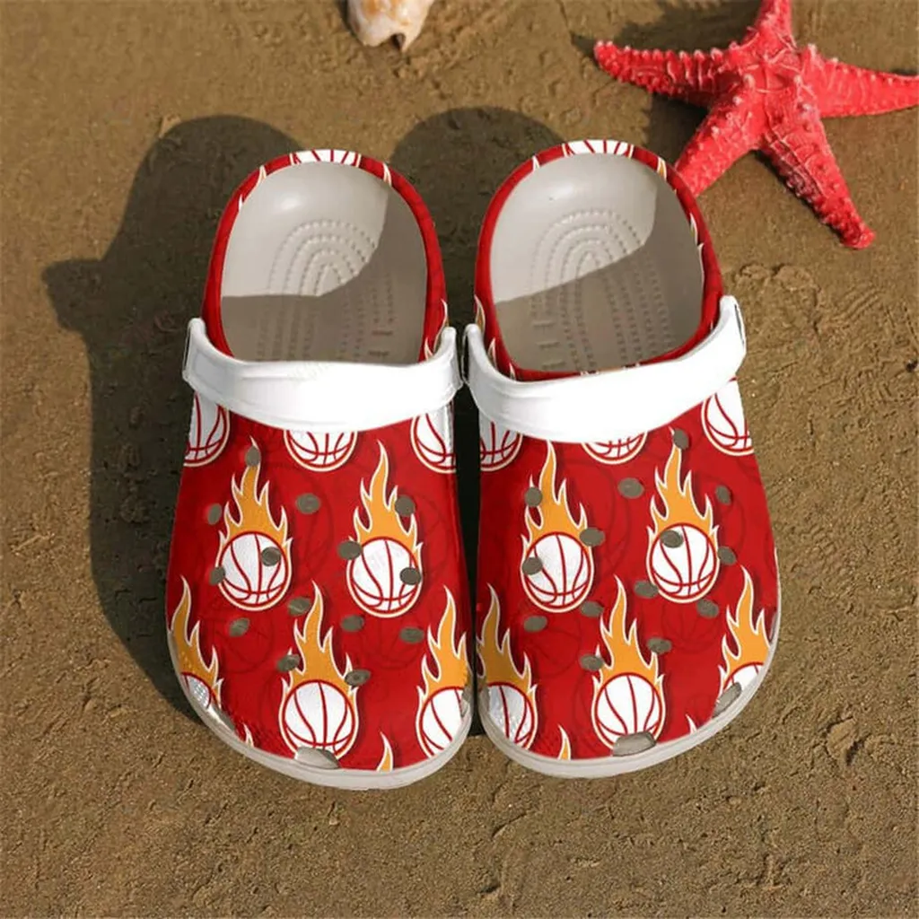 Flaming Baseball Ball Crocs, Personalized Crocs Classic Clogs