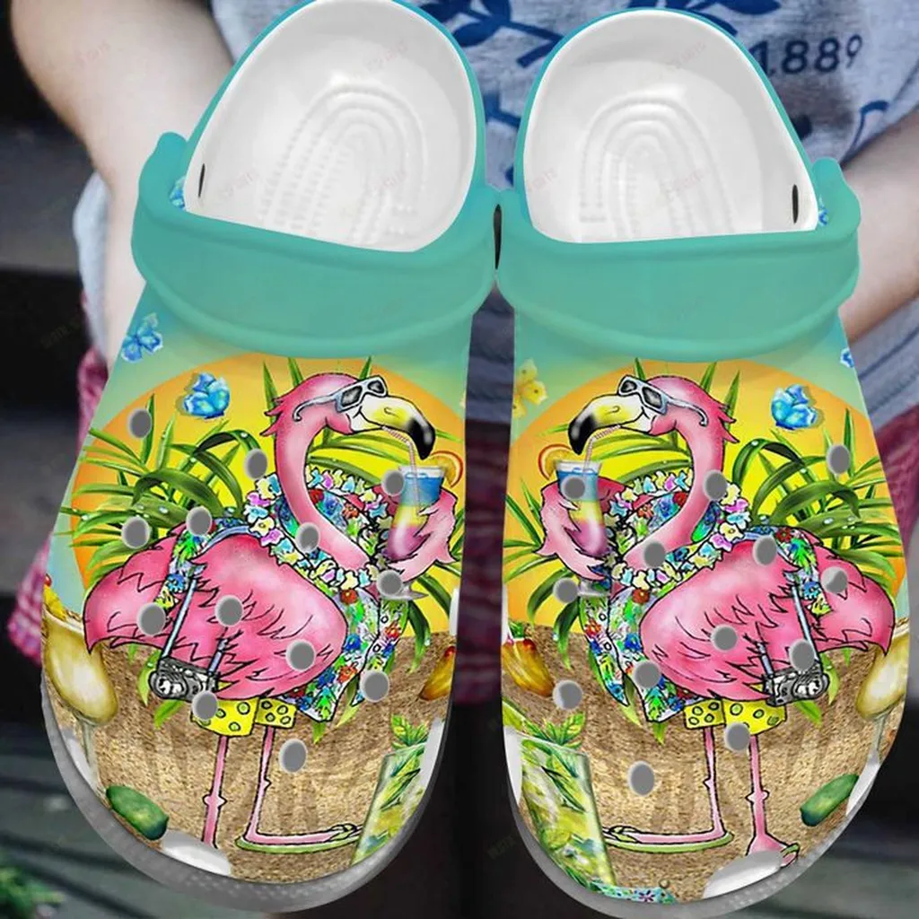 Flamingo Beach Day Crocs, Personalized Crocs Classic Clogs