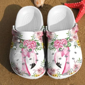 Flamingo Flower Watercolor Floral Gift For Lovers Crocs Clog