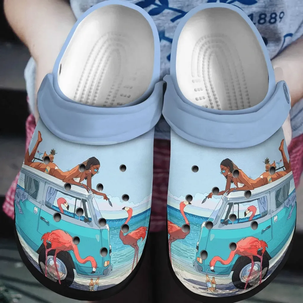 Flamingo Personalized Clog Custom Crocs Comfortablefashion Style Comfortable For Women Men Kid Print 3D Flamingo Beach