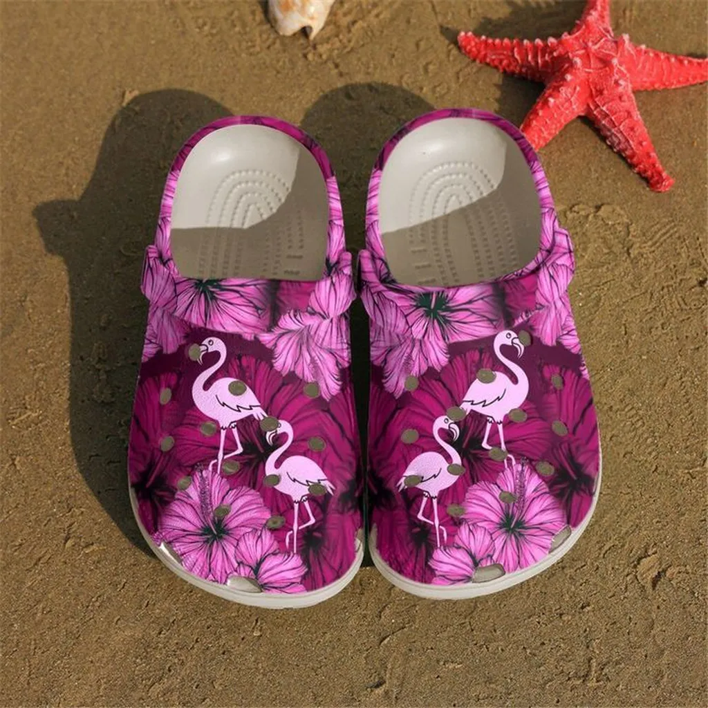 Flamingo Pink Hibiscus Flamingoes Crocs Crocband Clog Comfortable For Mens Womens Classic Clog Water