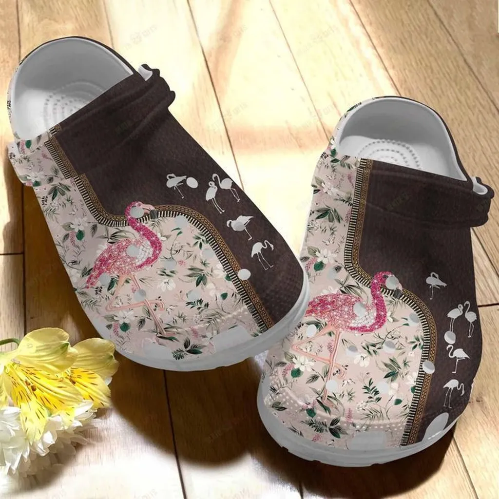 Flamingo White Sole Sparkle Flamingo Crocs Classic Clogs