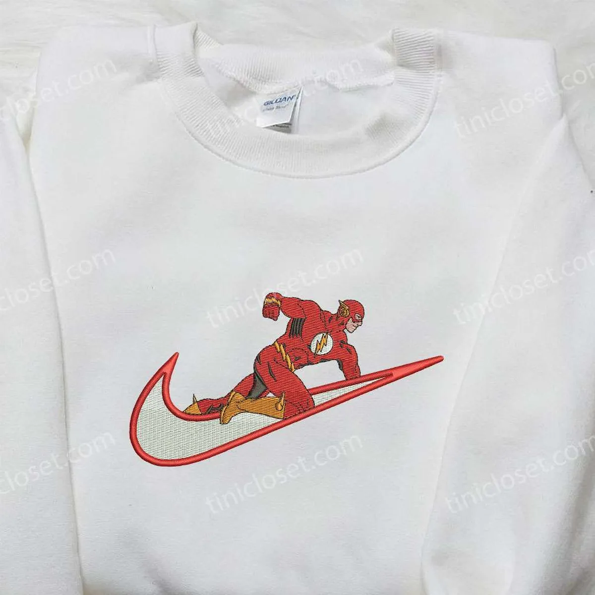 Flash x Nike Embroidered Shirt, Flash Marvel Embroidered Shirt, Custom Nike Embroidered Shirt