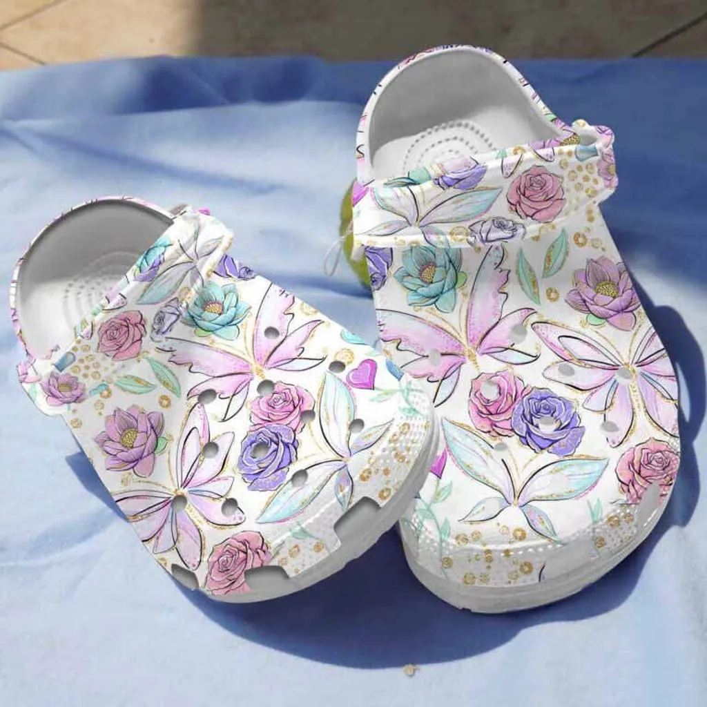 Floral Butterfly Drawing Clogs Crocs