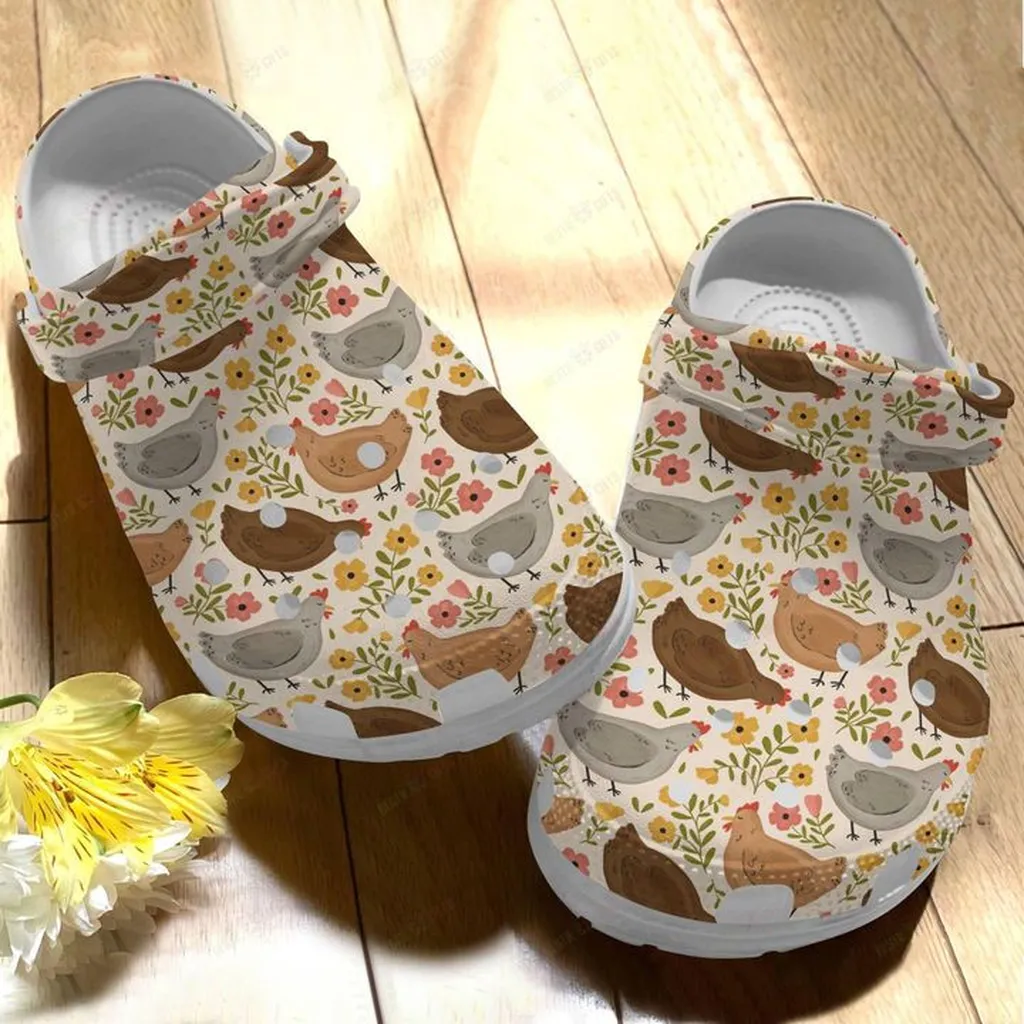 Floral Chickens Crocs, Personalized Crocs Classic Clogs