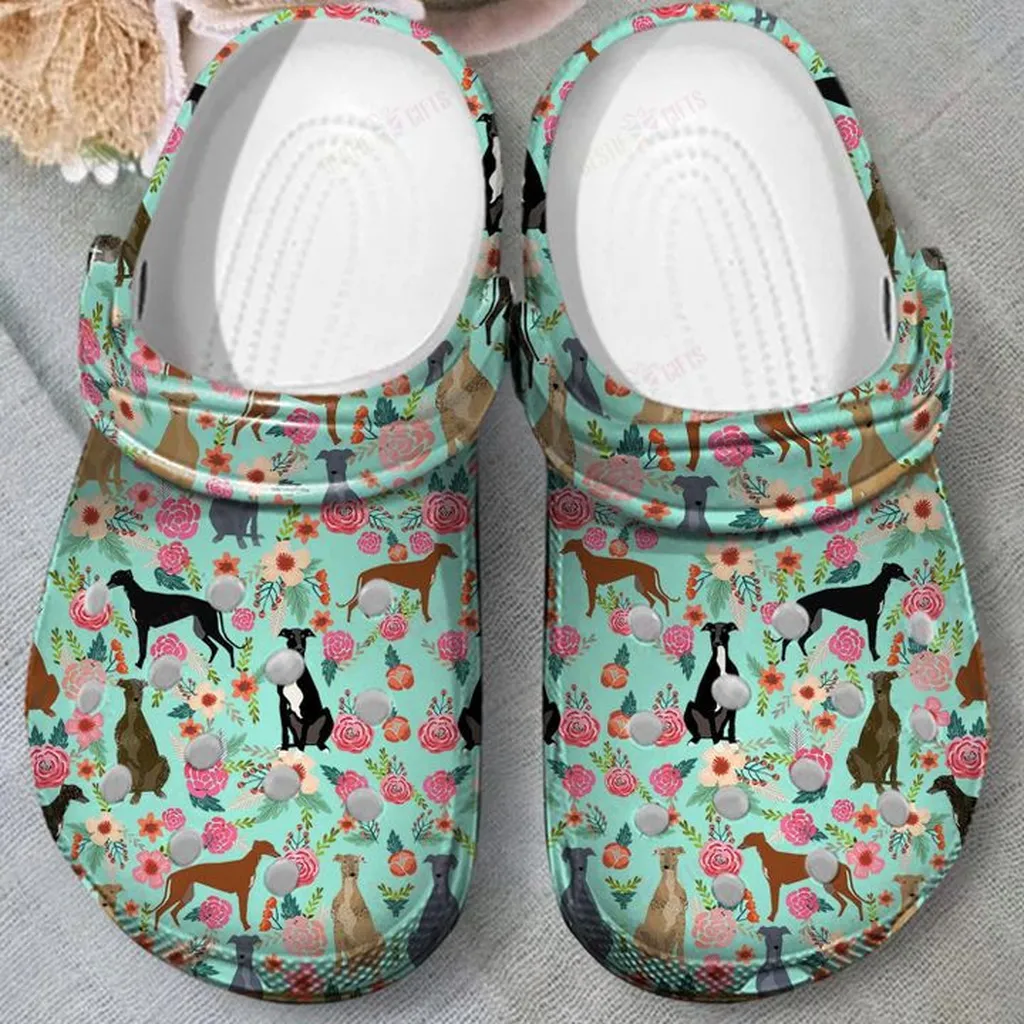 Floral Greyhounds Crocs, Personalized Crocs Classic Clogs