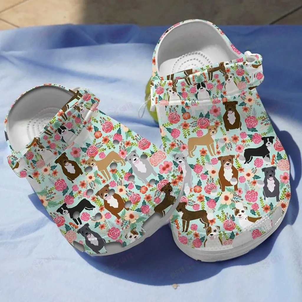 Floral Pitbull Crocs, Personalized Crocs Classic Clogs