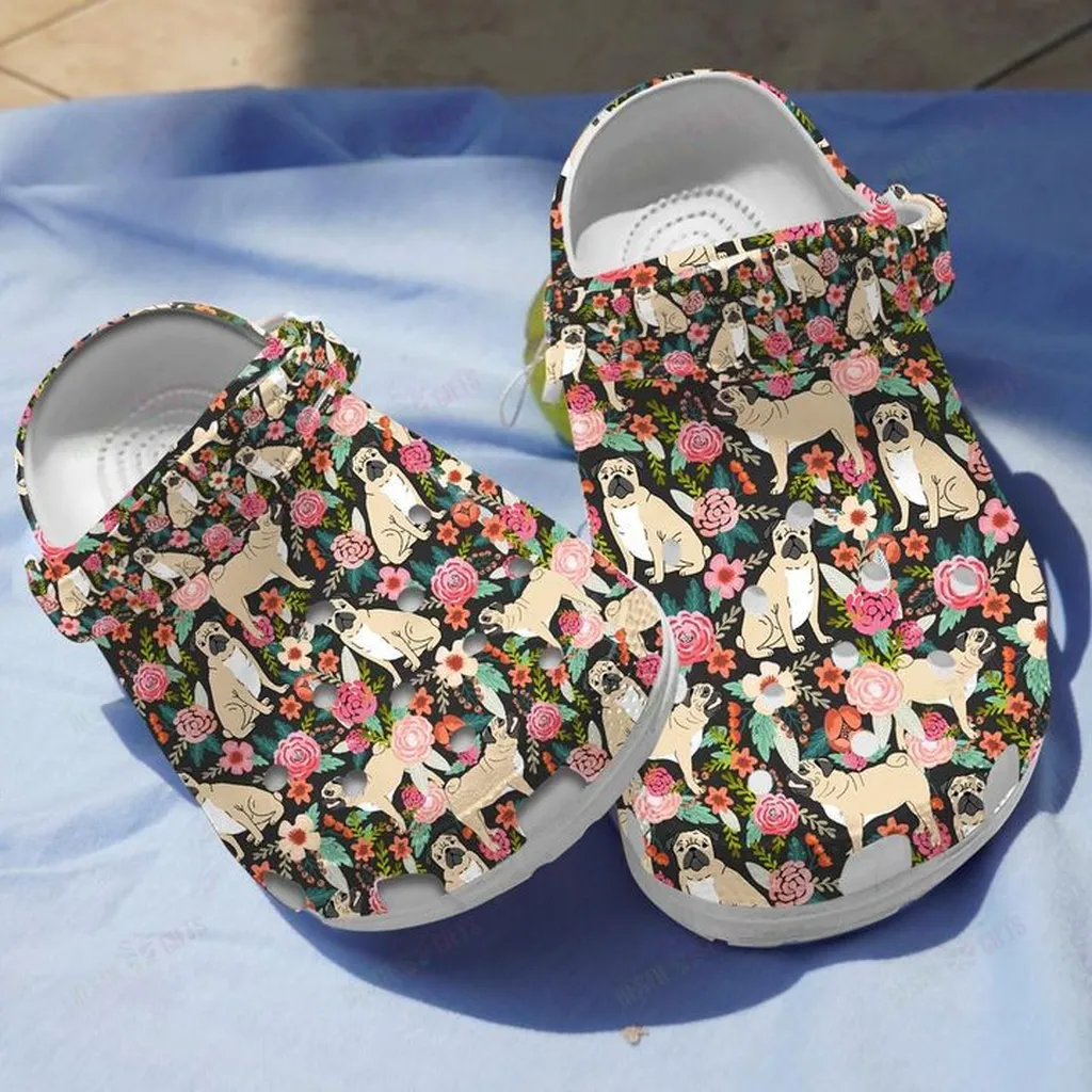 Floral Pug Crocs Classic Clogs