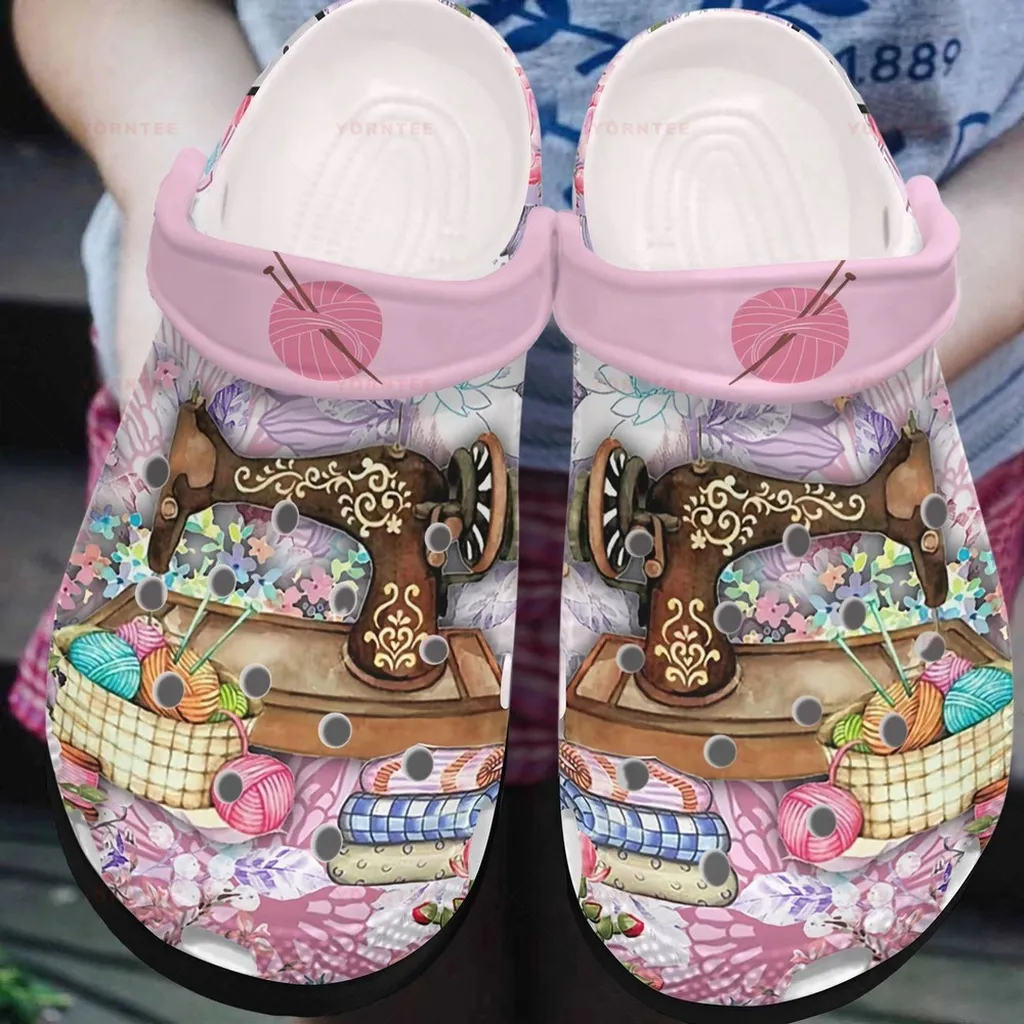 Floral Sewing Machine 2 Gift For Lover Rubber Crocs Clog