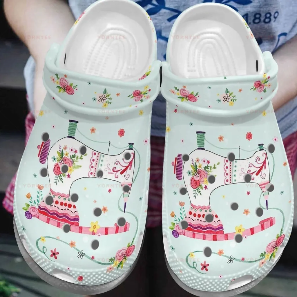 Floral Sewing Machine 3 Gift For Lover Rubber Crocs Clog