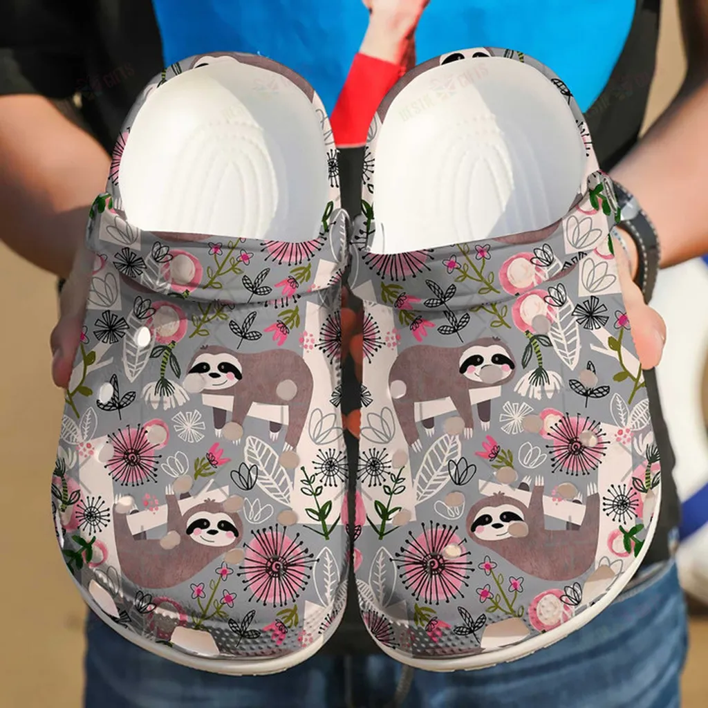 Floral Sloth Crocs Classic Clogs