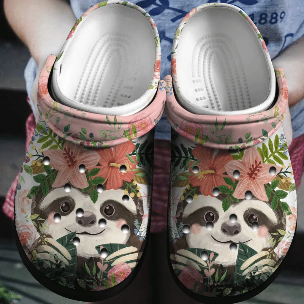 Floral Sloth Cute Animal Gift For Lover Rubber Crocs Clog