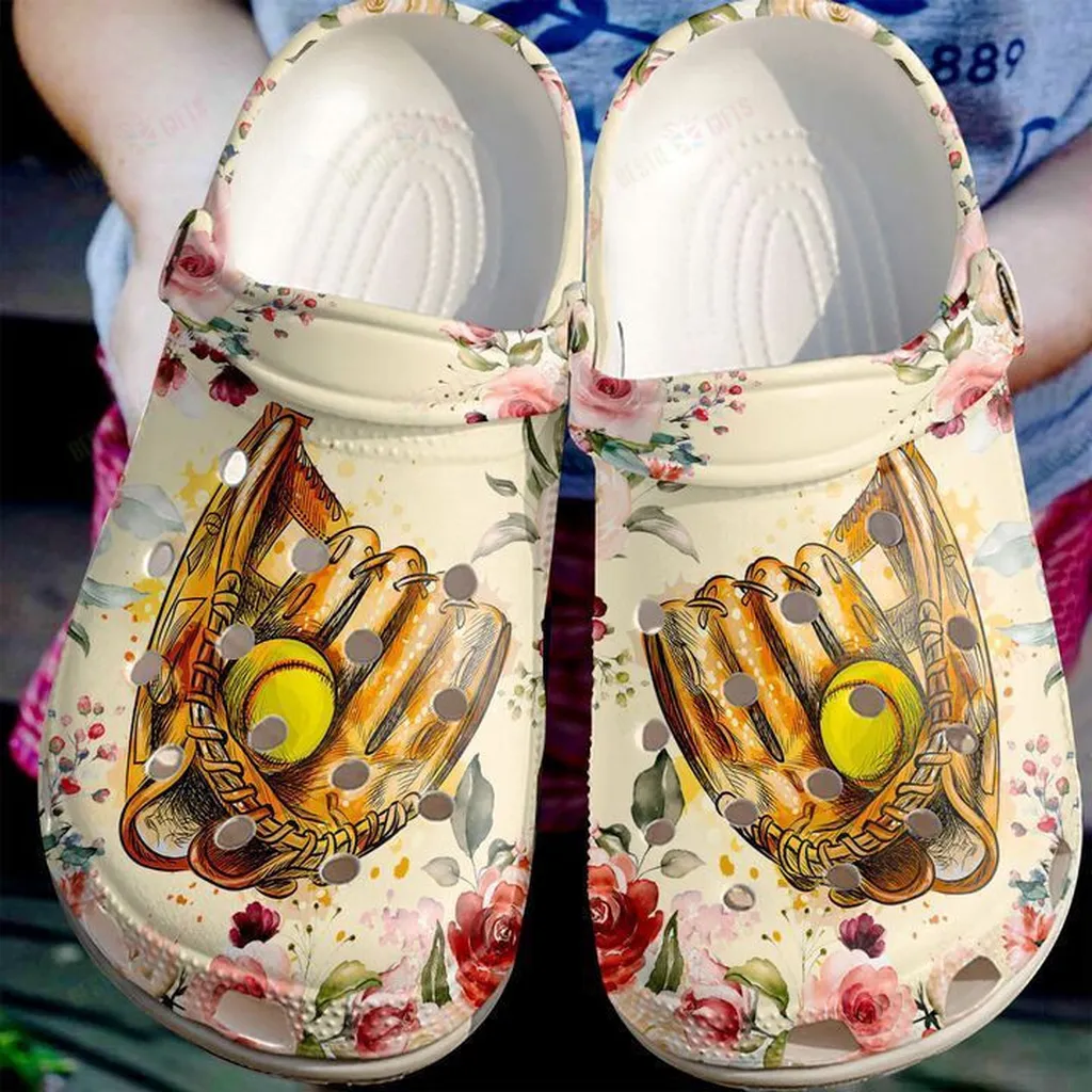 Floral Softball Crocs Classic Clogs