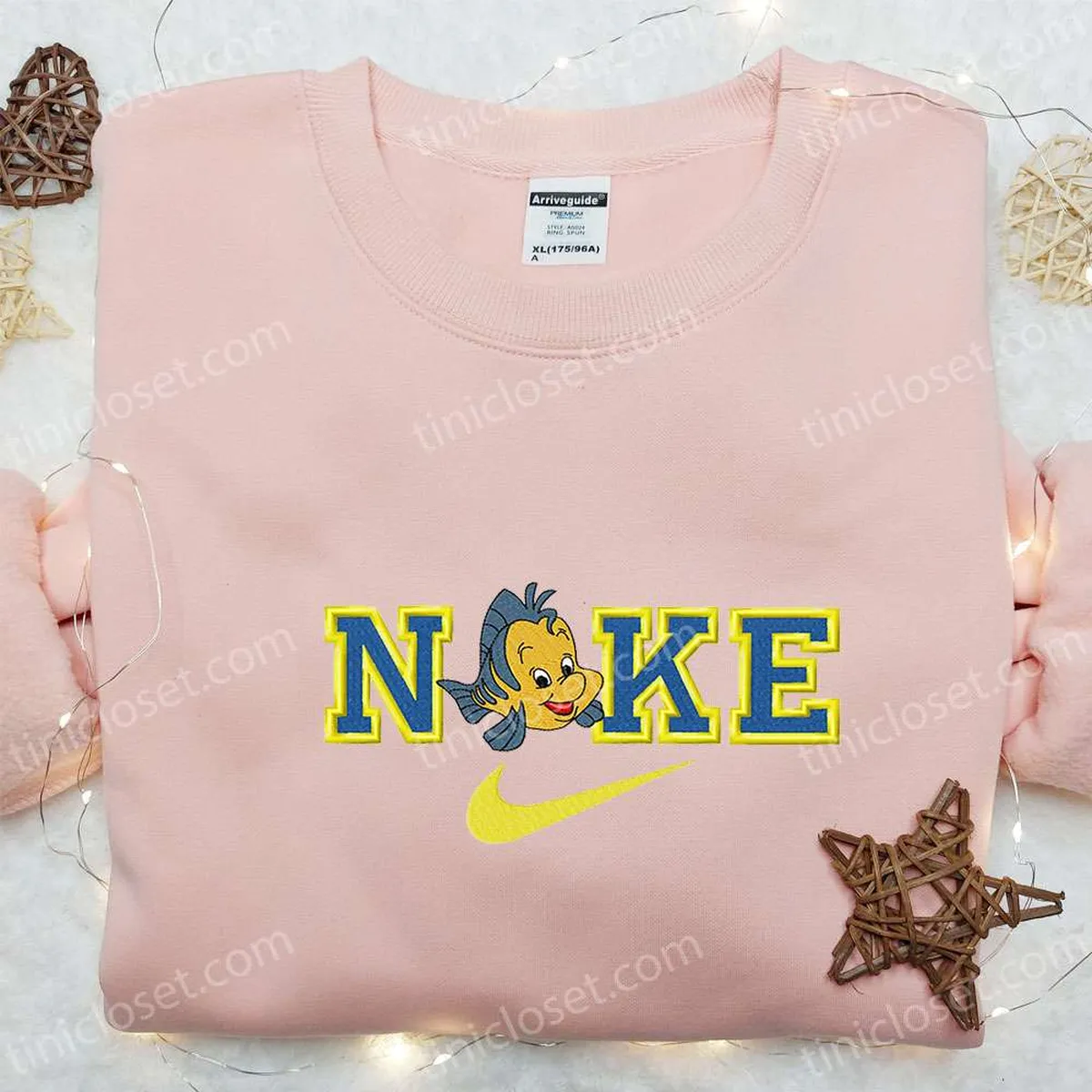 Flounder x Nike Cartoon Embroidered Shirt, The Little Mermaid Embroidered Shirt, Nike Inspired Embroidered Shirt