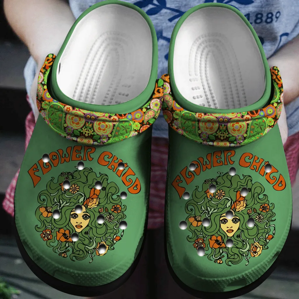 Flower Child Girl Art 5 Gift For Lover Rubber Crocs Clog