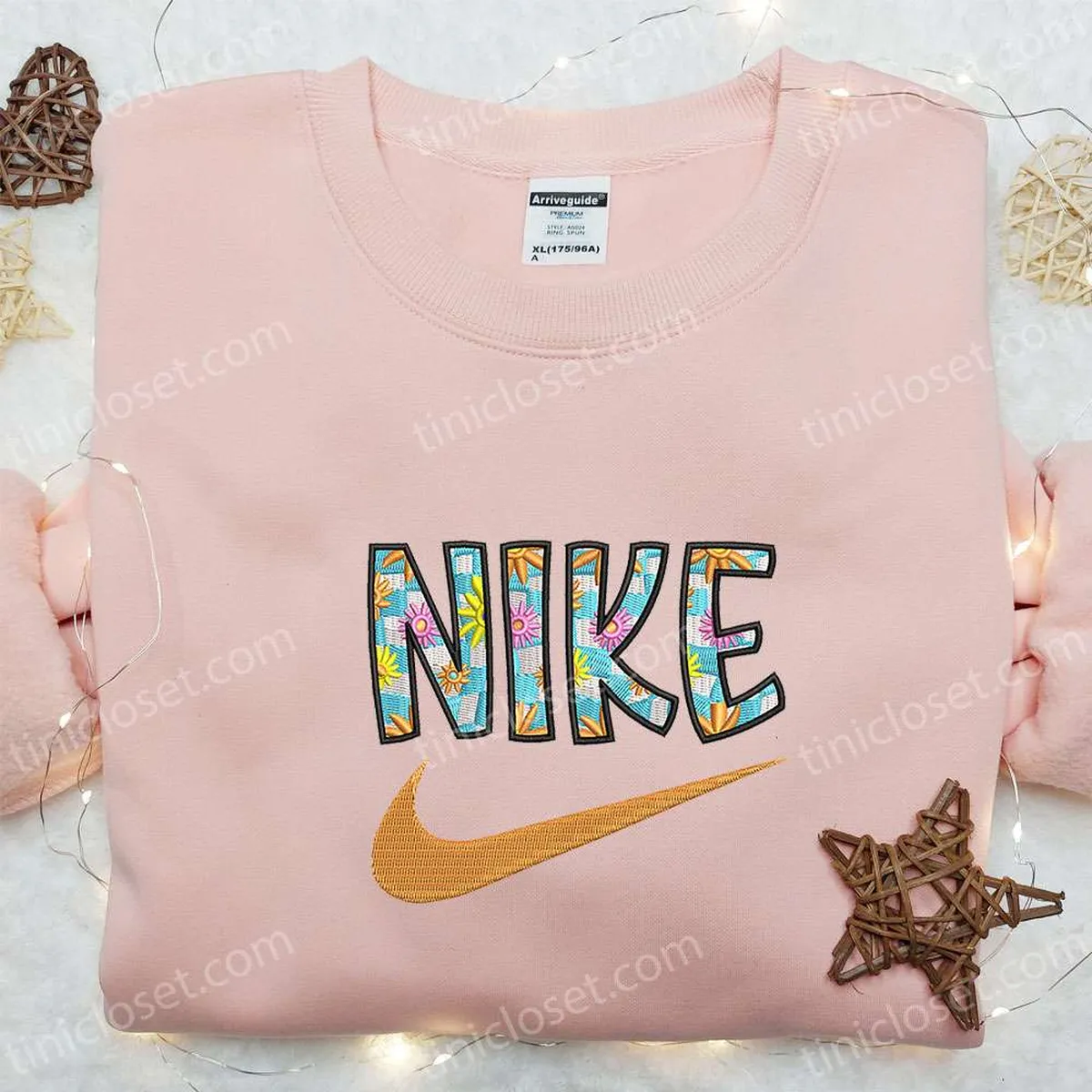 Flower Nike Logo Embroidered Shirt, Nike Inspired Embroidered Hoodie, Best Gifts For Family