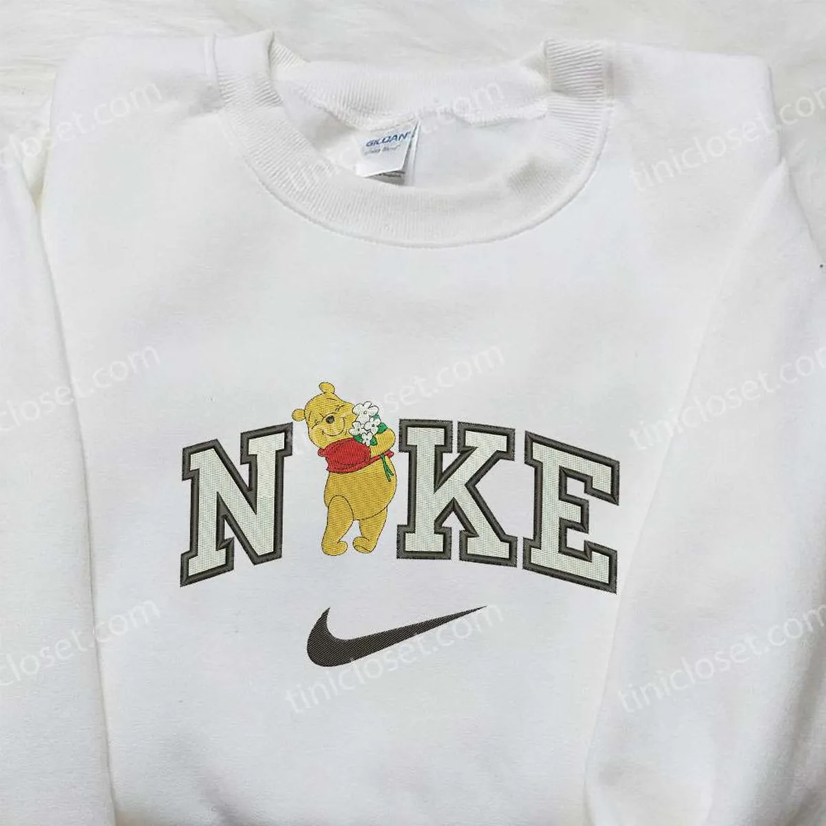 Flower Winnie The Pooh x Nike Embroidered Sweatshirt, Winnie The Pooh Disney Embroidered Sweatshirt, Nike Inspired Embroidered Shirt