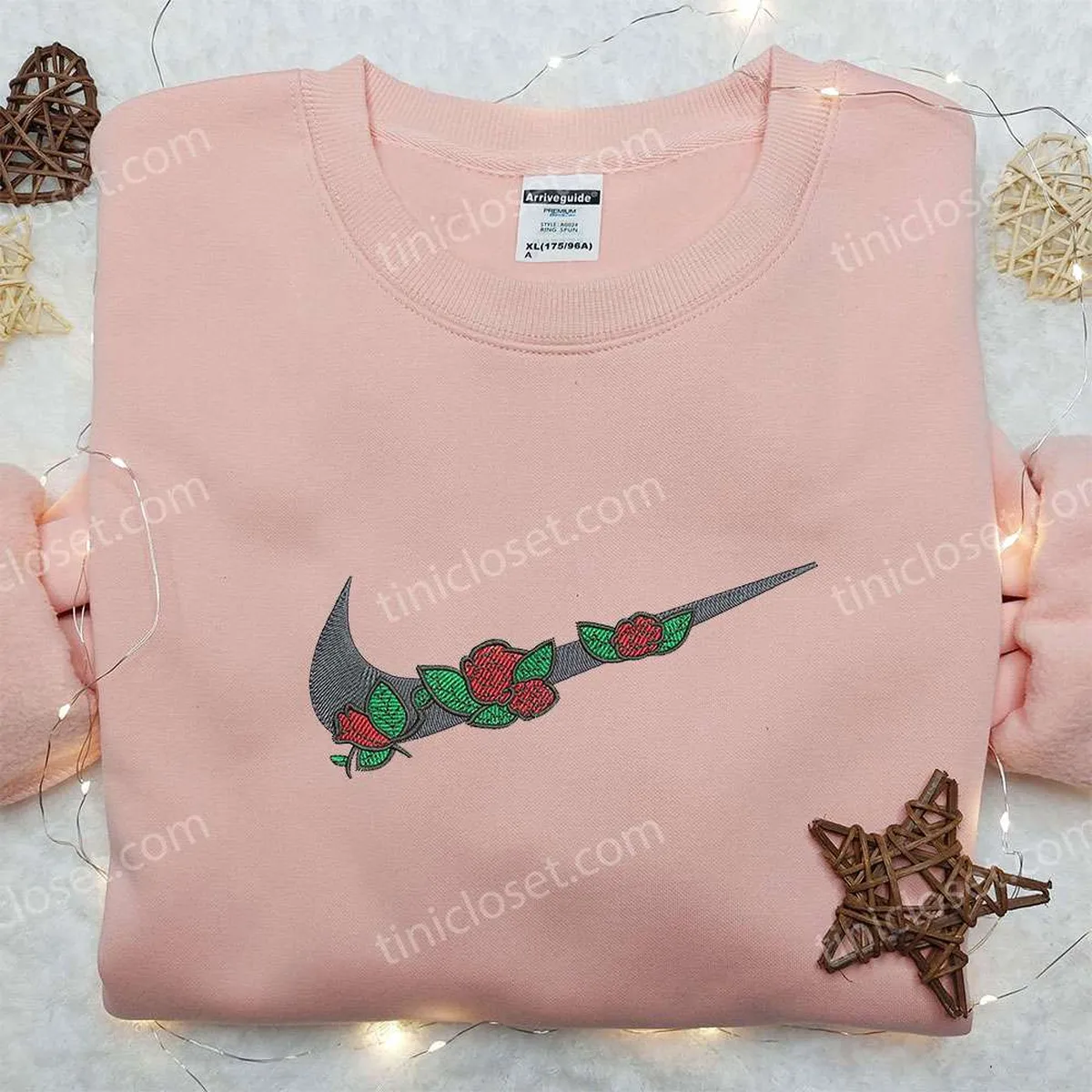 Flower x Nike Embroidered Shirt, Gift For Wife Embroidered Shirt, Custom Nike Embroidered Shirt