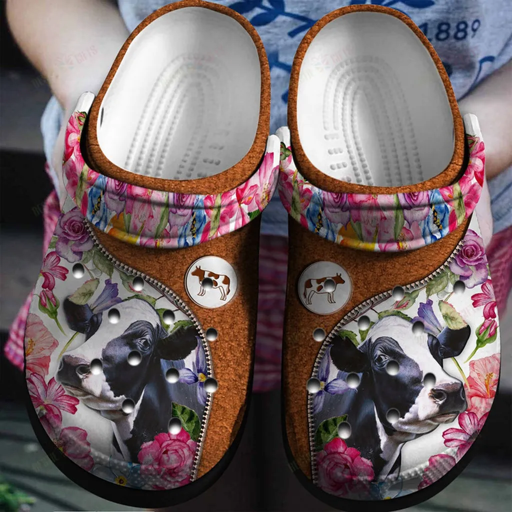 Flowers And Cow Crocs Classic Clogs