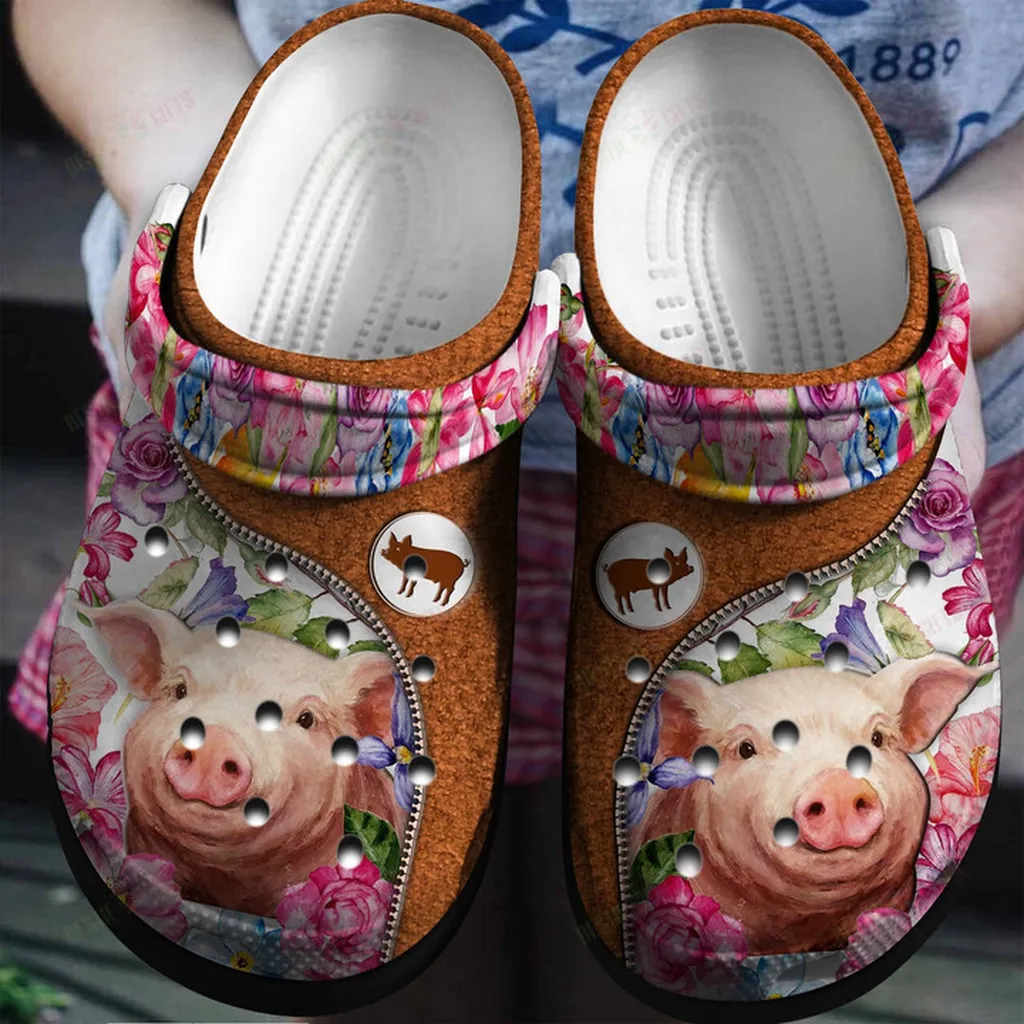 Flowers And Pig Crocs Classic Clogs