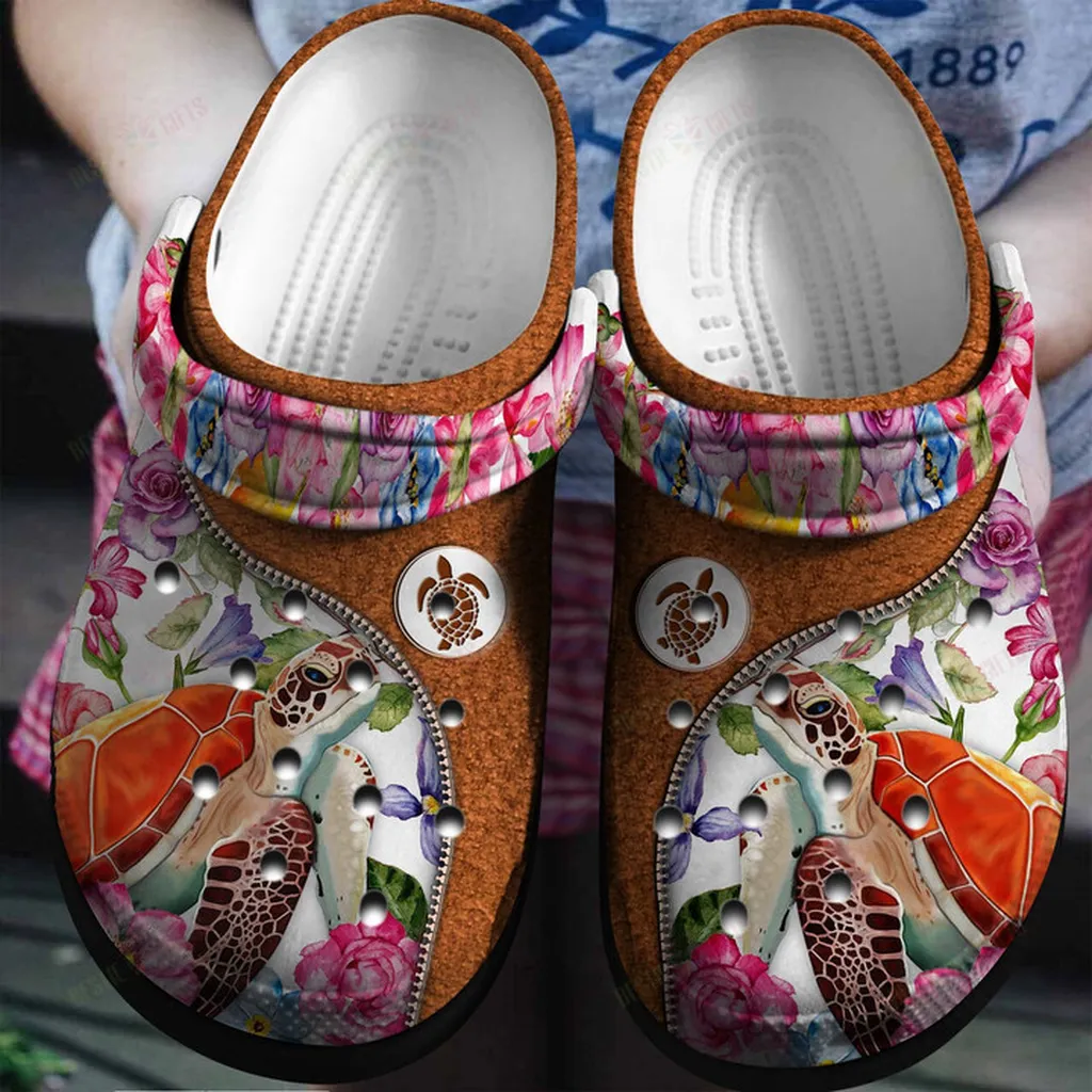 Flowers And Turtle Crocs Classic Clogs