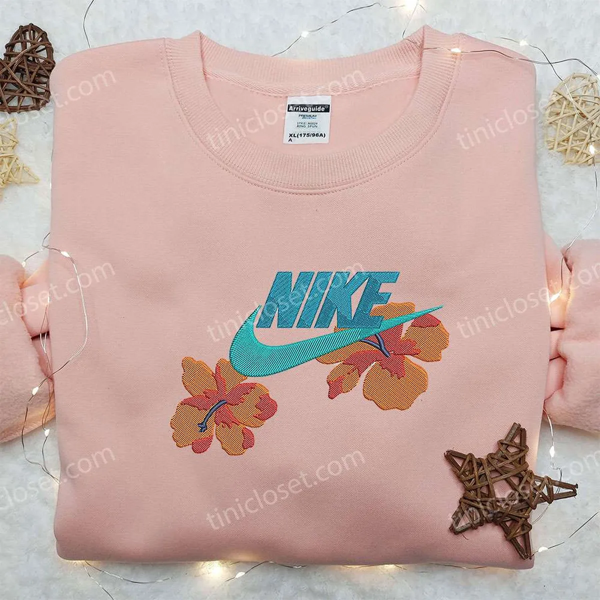 Flowers x Nike Embroidered Sweatshirt, Nike Inspired Embroidered Shirt, Best Gift for Family