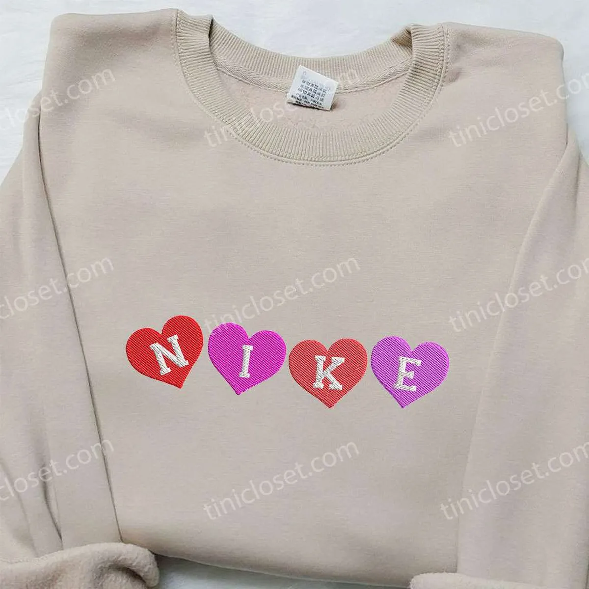 Four Heart x Nike Embroidered Shirt, Valentine Embroidered Shirt, Custom Nike Embroidered Shirt