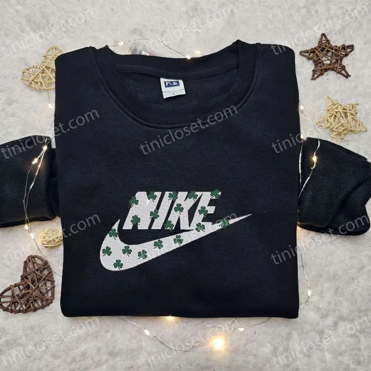 Four-leaf Clovers x Nike Embroidered Sweatshirt, Patrick? Day Embroidered Sweatshirt, Custom Embroidered Hoodie