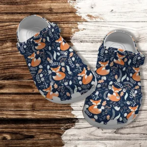 Fox Boho Floral Cute Pattern Navy Croc