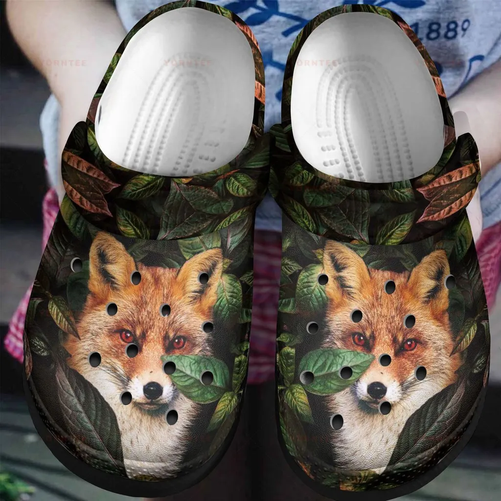 Fox Green Forest Gift For Lover Rubber Crocs Clog