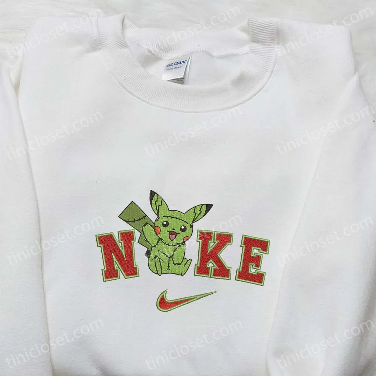 Frankenstein Pikachu x Nike Embroidered Sweatshirt, Pokemon Embroidered Shirt, Funny Cute Embroidered Hoodie