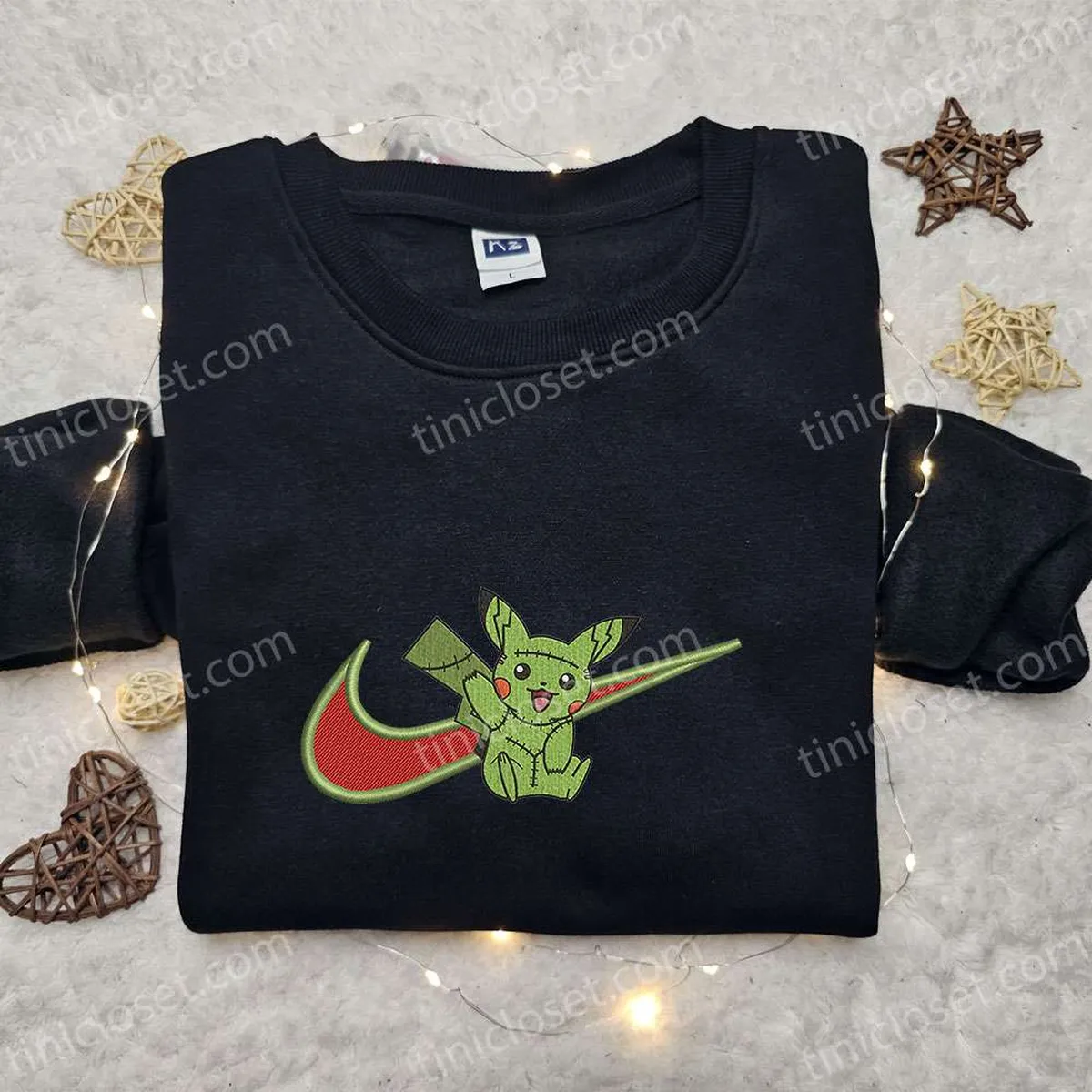 Frankenstein Pikachu x Swoosh Embroidered Sweatshirt, Pokemon Embroidered Shirt, Funny Embroidered Hoodie