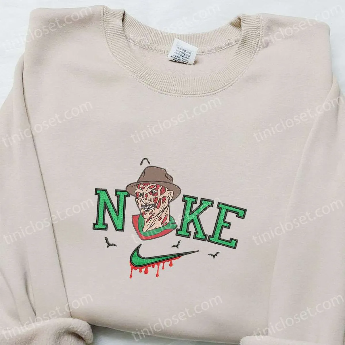 Freddy Krueger x Nike Embroidered Sweatshirt, Horror Movie Halloween Embroidered Shirt, Best Halloween Gift Ideas