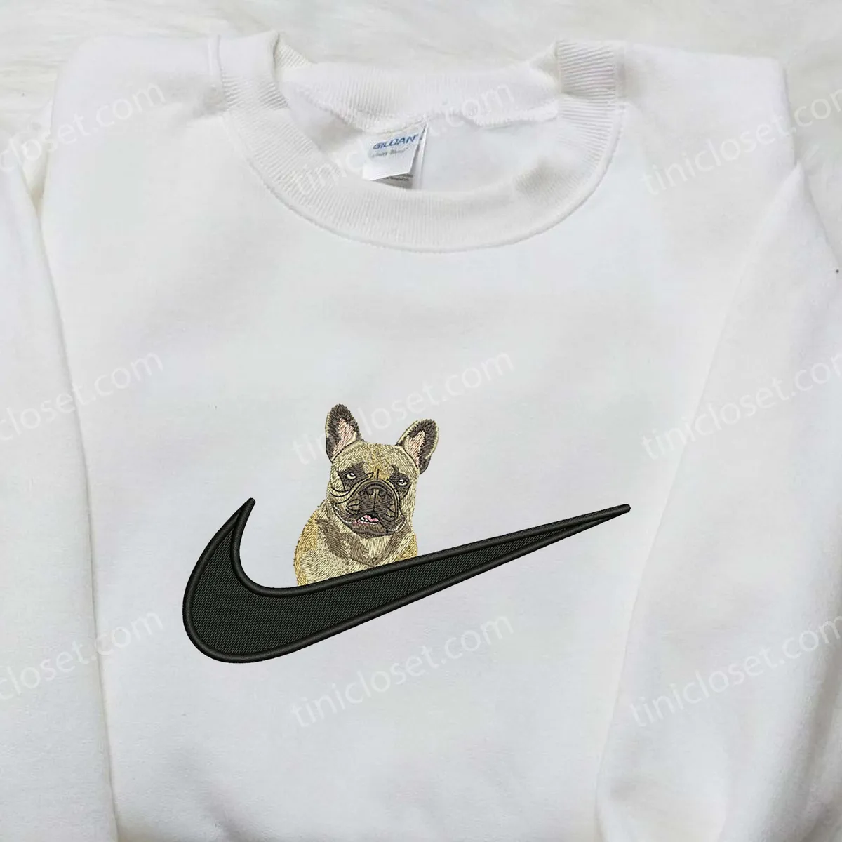 French Bulldog x Nike Embroidered Shirt, Custom Nike Embroidered Shirt, Animal Embroidered Shirt