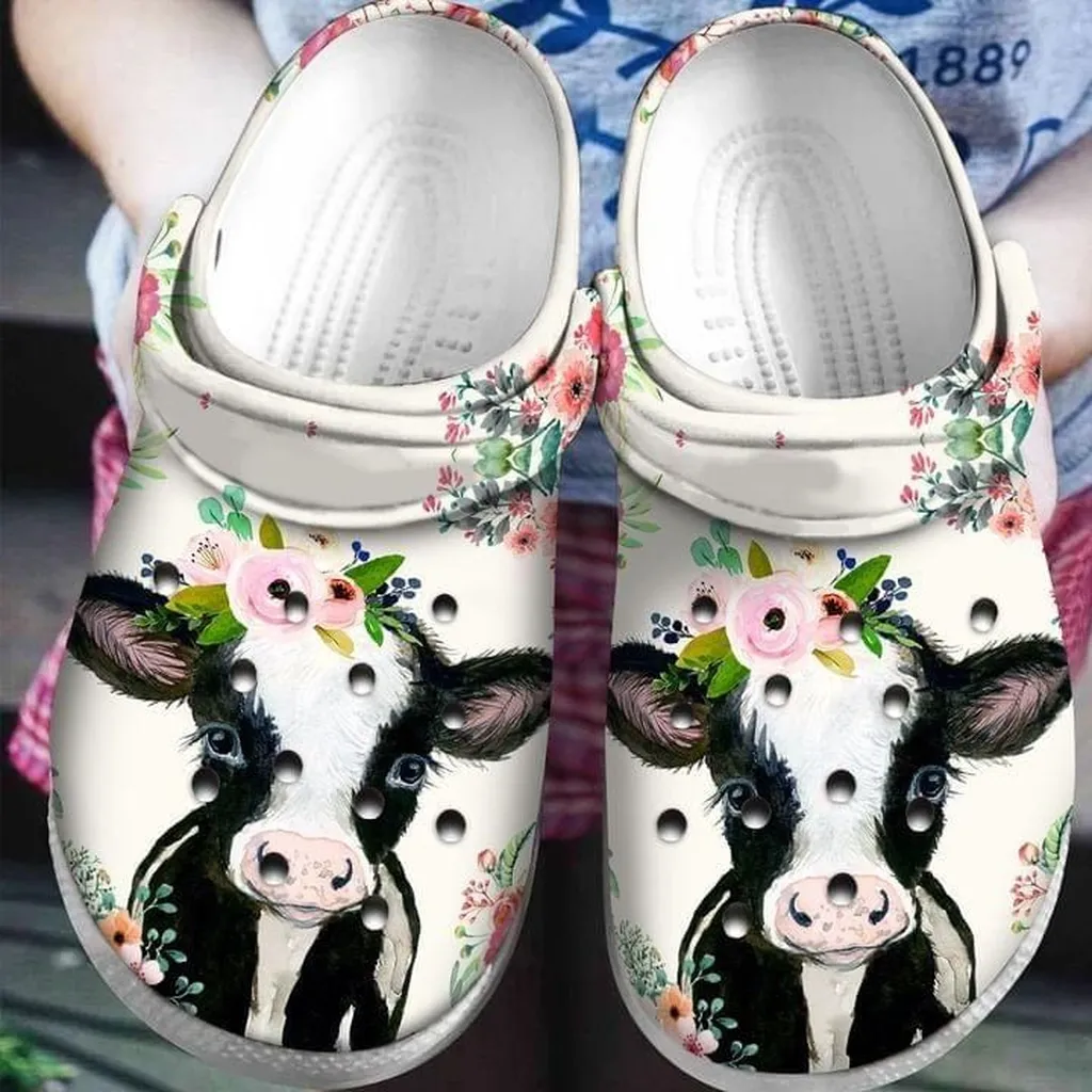 Funny Cow Flower Crocs Classic Clogs