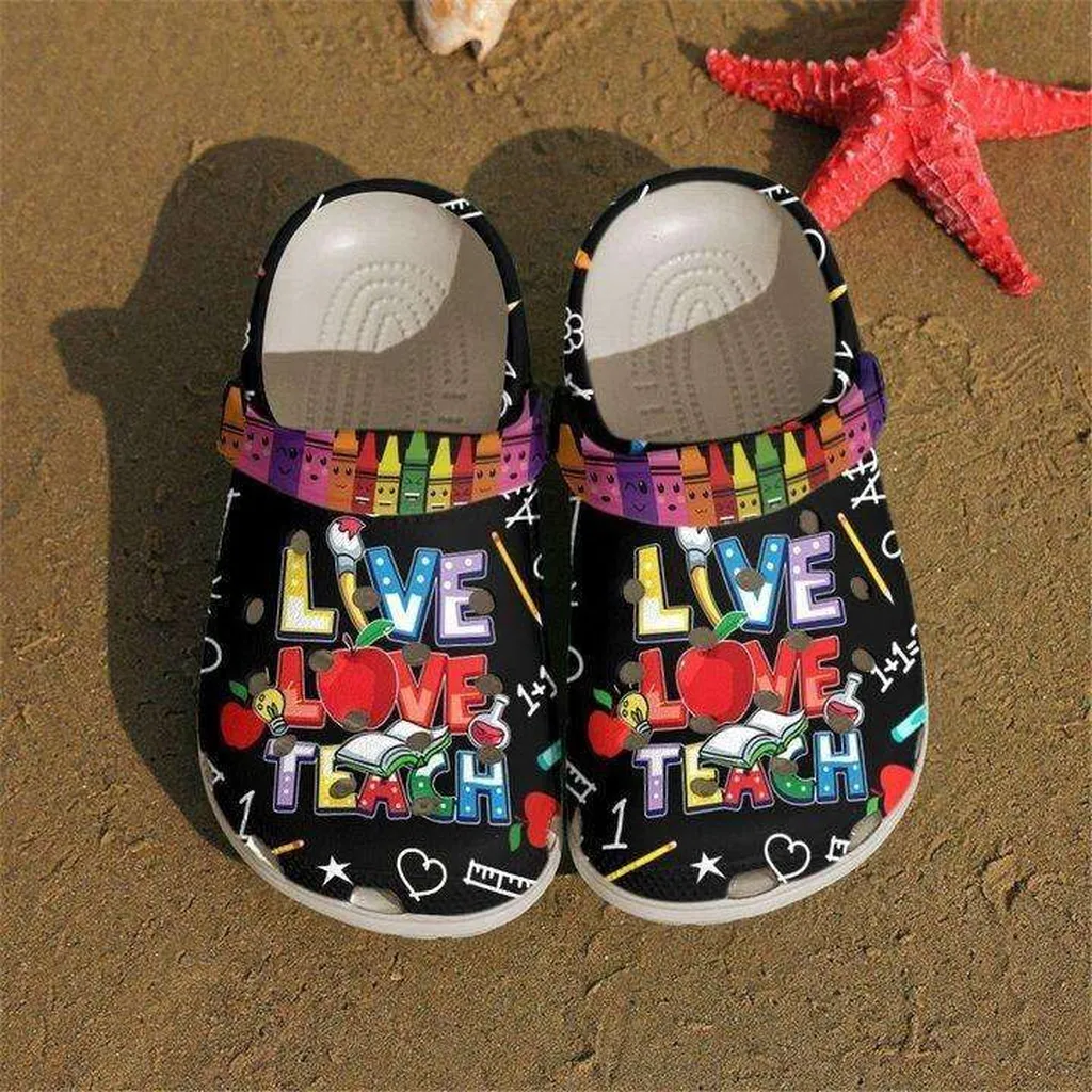 Funny Crayons Live Love Teach Gift For Teacher Crocs Crocband Clog