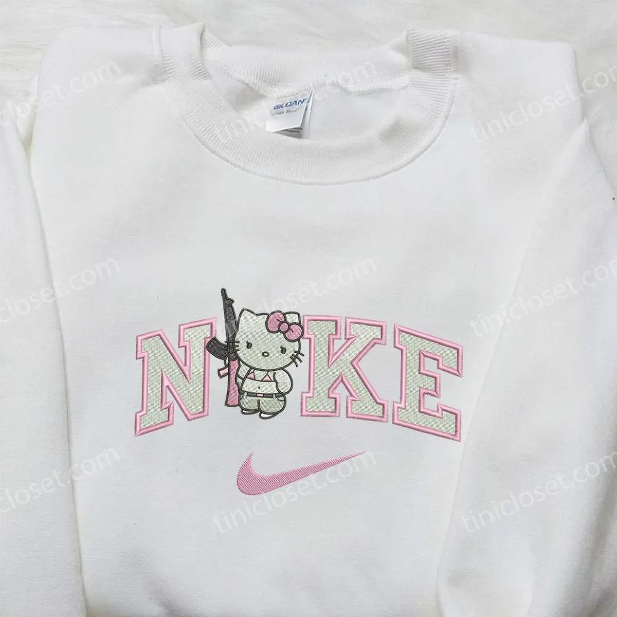 Gangster Hello Kitty Gun x Nike Embroidered Shirt, Custom Nike Embroidered Sweatshirt, Funny Embroidered Shirt