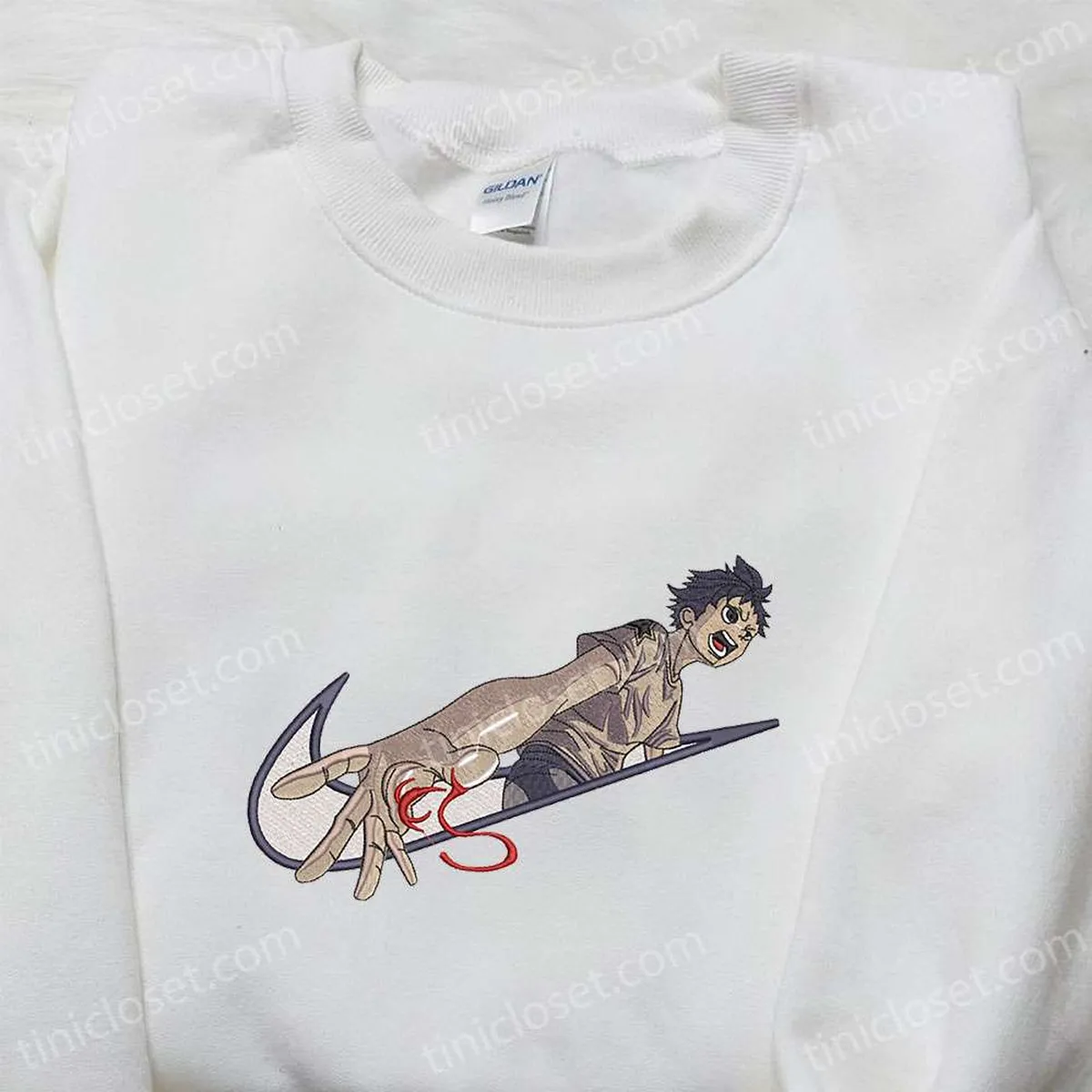 Ganta Igarashi  x Nike Swoosh Anime Embroidered Shirt, Deadman Wonderland Embroidered Shirt, Nike Inspired Embroidered Shirt