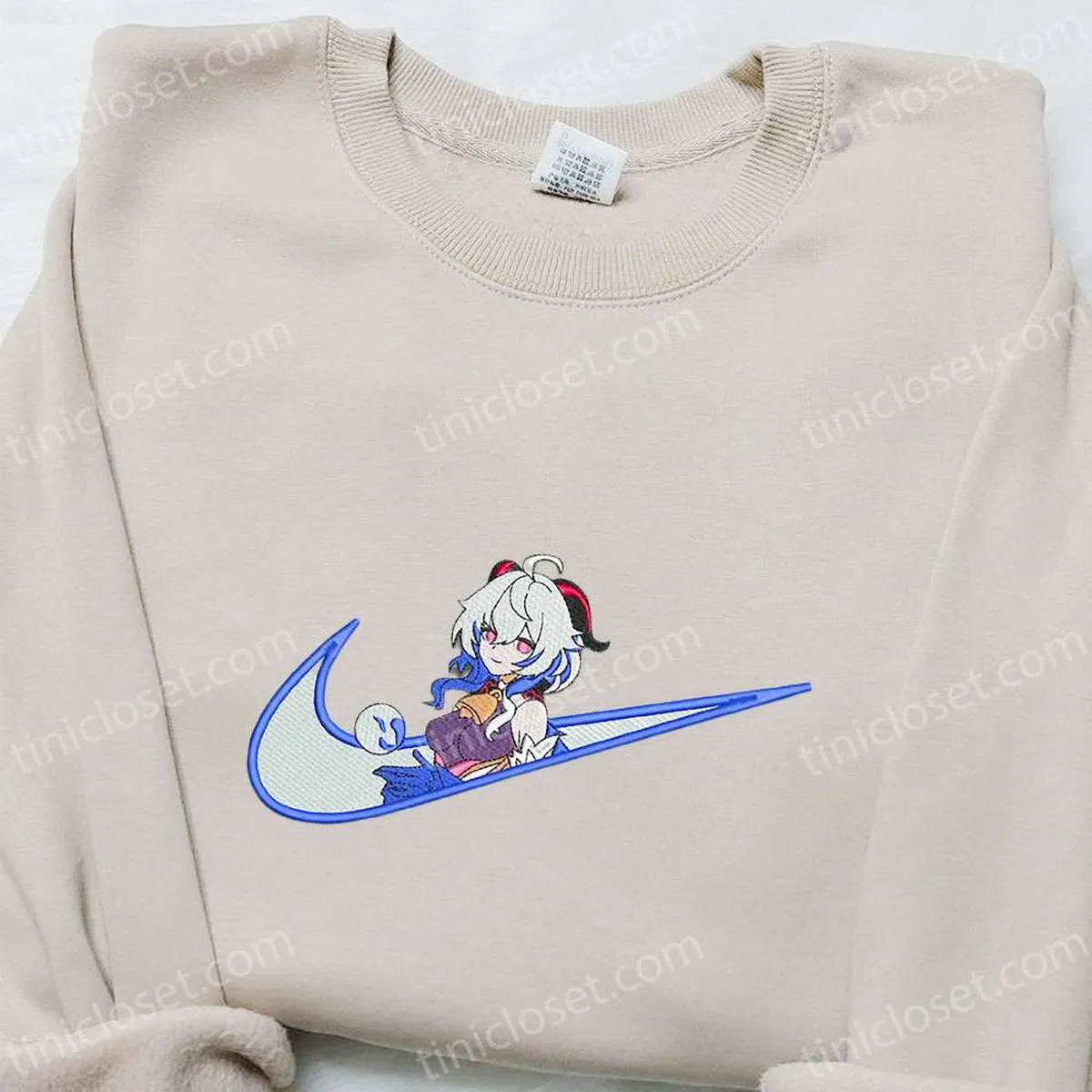 Ganyu x Swoosh Game Embroidered Hoodie, Cool Anime Clothing, Best Gift Ideas for Family