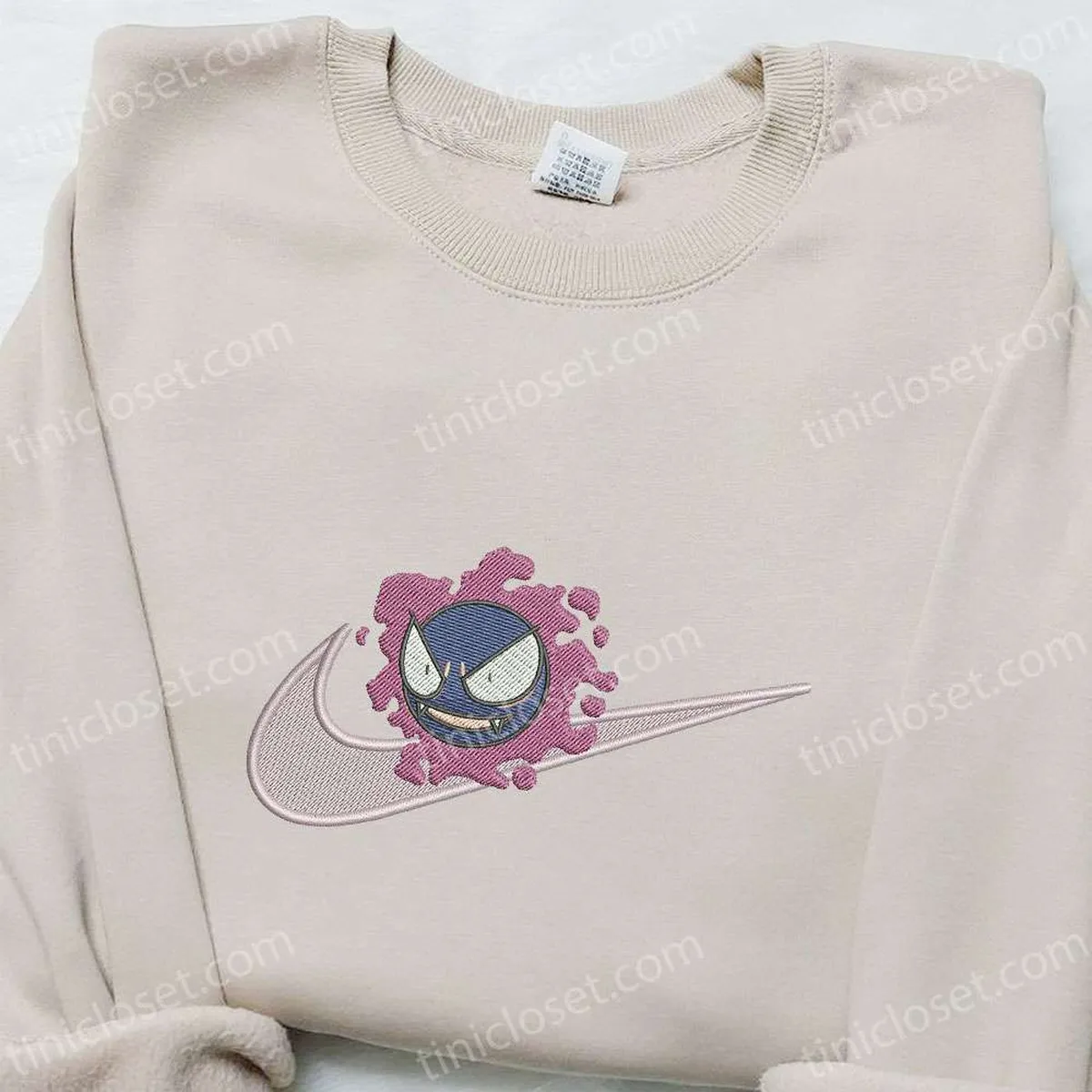 Gastly x Swoosh Anime Embroidered Hoodie, Pokemon Embroidered Shirt, Cool Anime Clothing