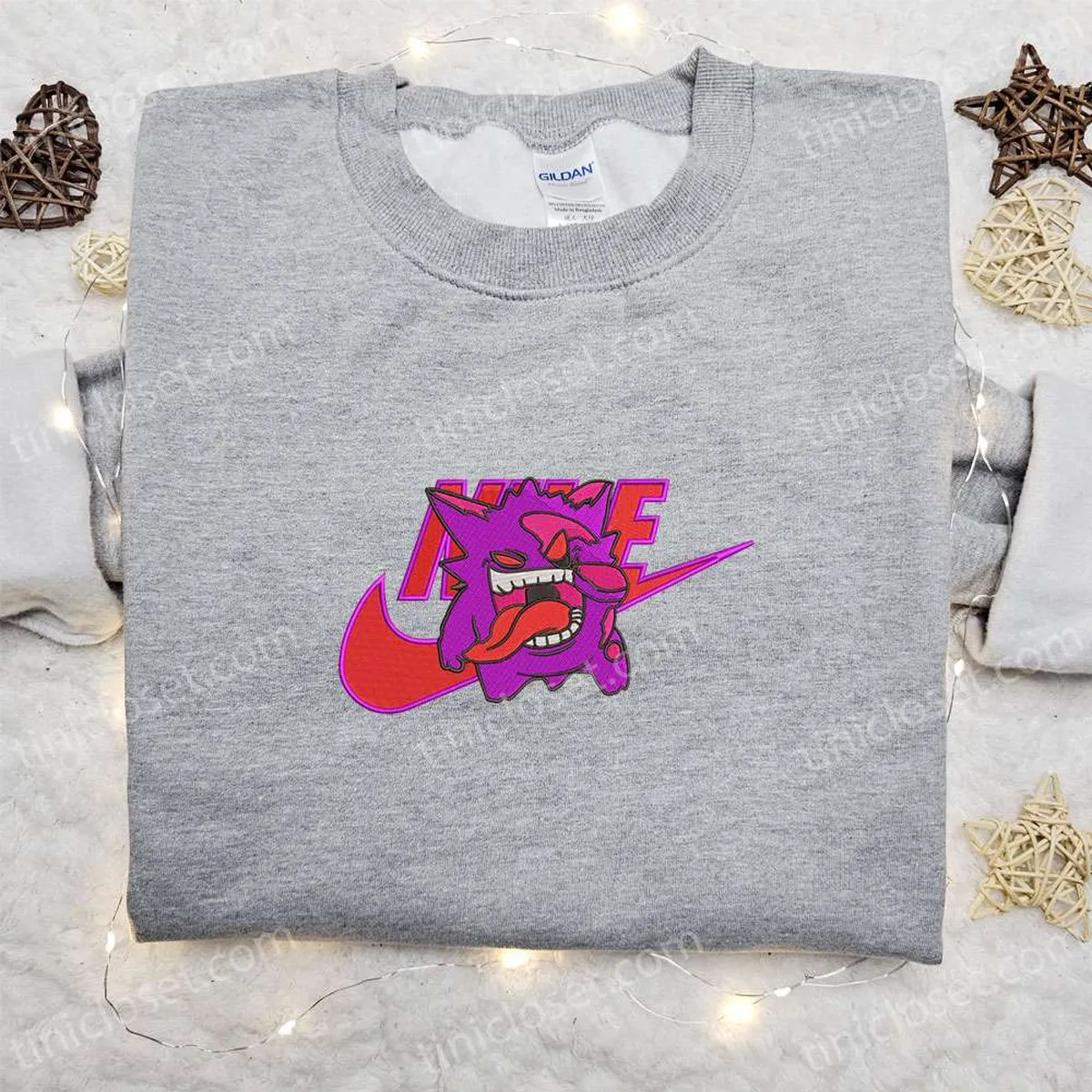 Gengar Pokemon x Nike Embroidered Sweatshirt, Pokemon Embroidered Shirt, Best Birthday Gift Ideas for Family