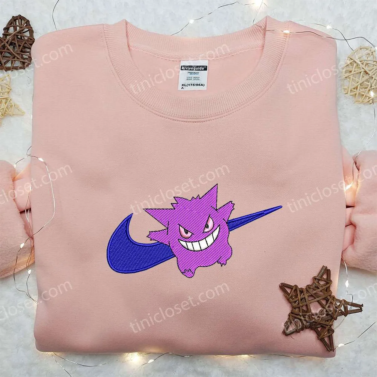 Gengar Smile x Nike Embroidered Shirt, Pokemon Embroidered Shirt, Custom Nike Embroidered Shirt