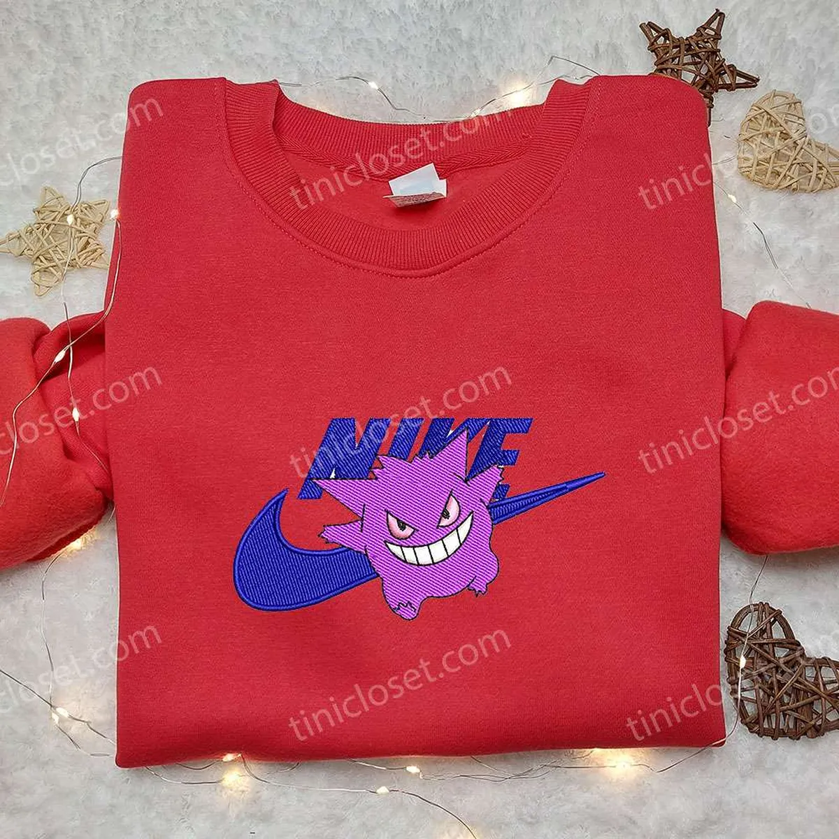 Gengar x Nike Embroidered Hoodie, Pokemon Embroidered Shirt, Nike Inspired Embroidered Shirt