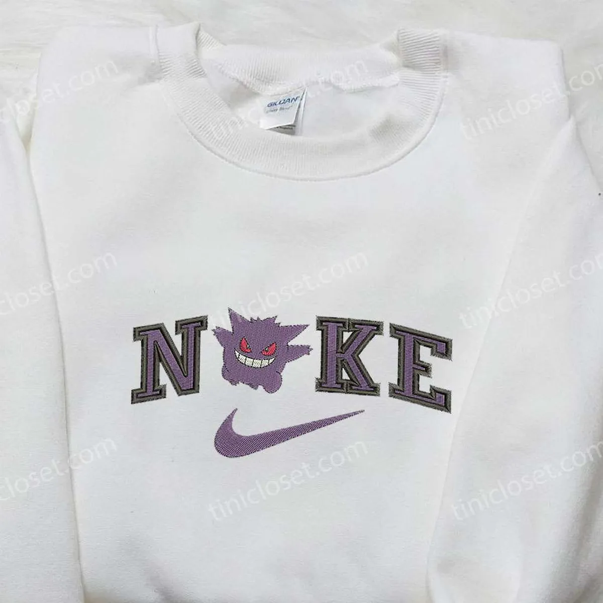 Gengar x Nike Embroidered Shirt, Pokemon Embroidered Shirt, Custom Nike Embroidered Shirt