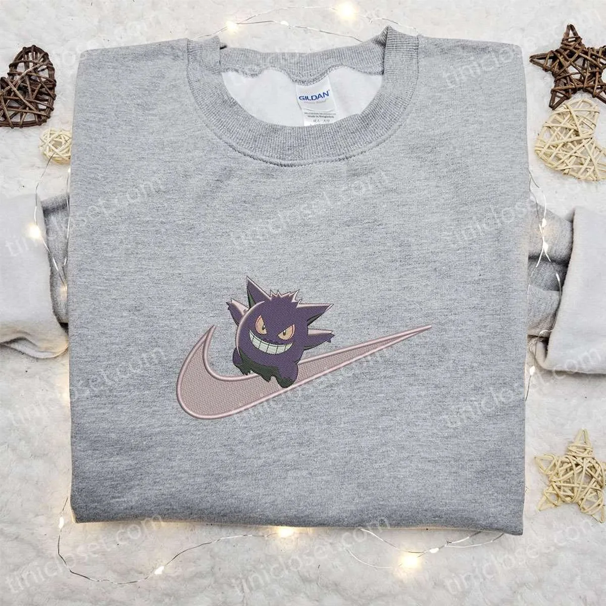 Gengar x Nike Swoosh Embroidered Hoodie, Pokemon Embroidered Shirt, Nike Inspired Embroidered Shirt