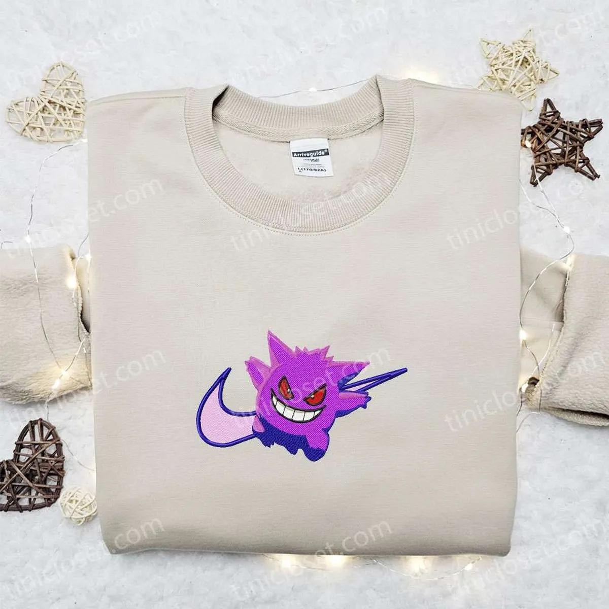 Gengar x Swoosh Embroidered Sweatshirt, Pokemon Anime Embroidered Shirt, The Best Gift