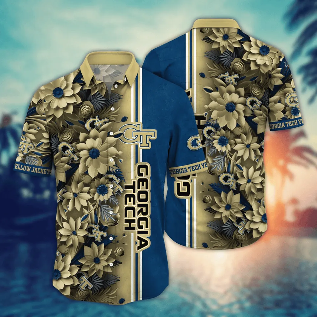 Georgia Tech Yellow Jackets NCAA Flower Aloha Hawaiian Shirt, Custom Summer Football Shirts VPHWA2451153276