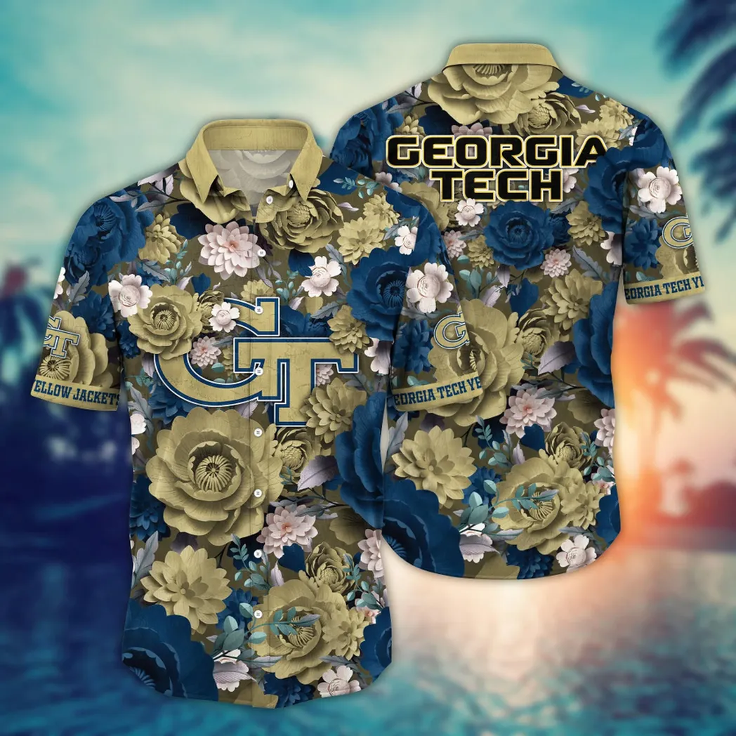 Georgia Tech Yellow Jackets NCAA Flower Aloha Hawaiian Shirt, Custom Summer Football Shirts VPHWA2451153709